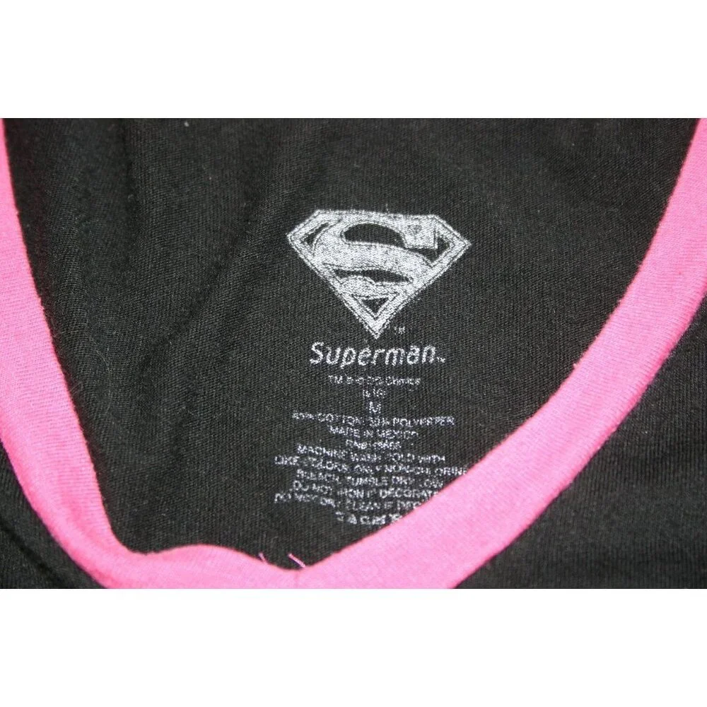 DC Comics Superman shirt black pink girls youth medium - Picture 3 of 6